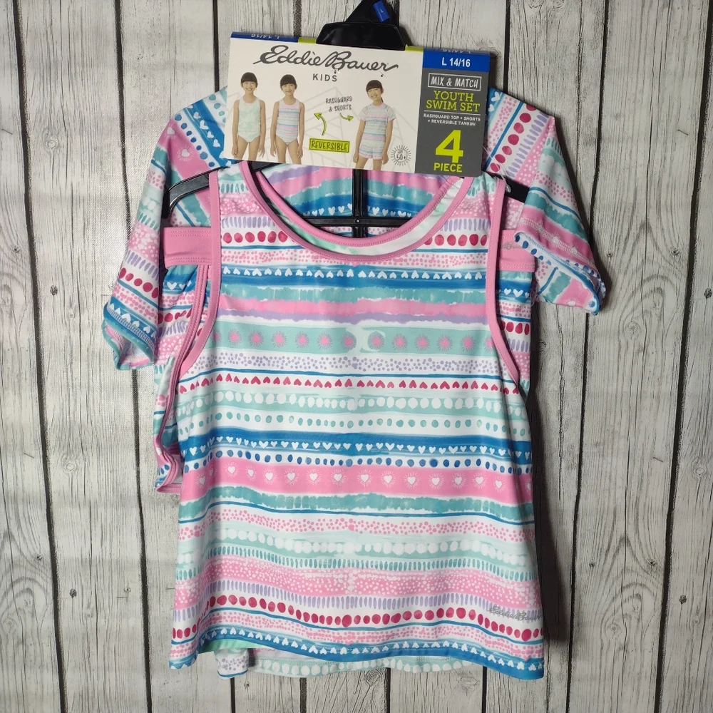Eddie Bauer kids 4 piece mix & match Youth Reversible swim set
